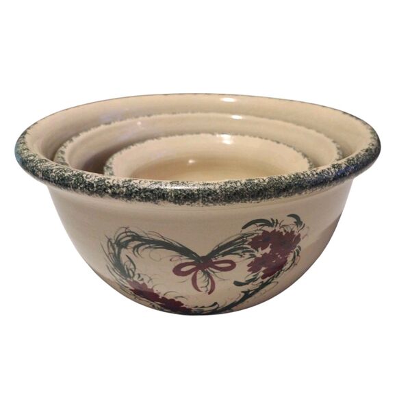 Vintage Casey Pottery Stoneware Mixing Bowls Set of 3 Spongeware Marshall Texas - Picture 14 of 14